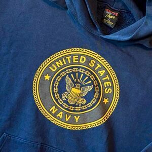 VTG 80s US Navy Hooded Sweatshirt Hoodie Soffe Fleece Men's L